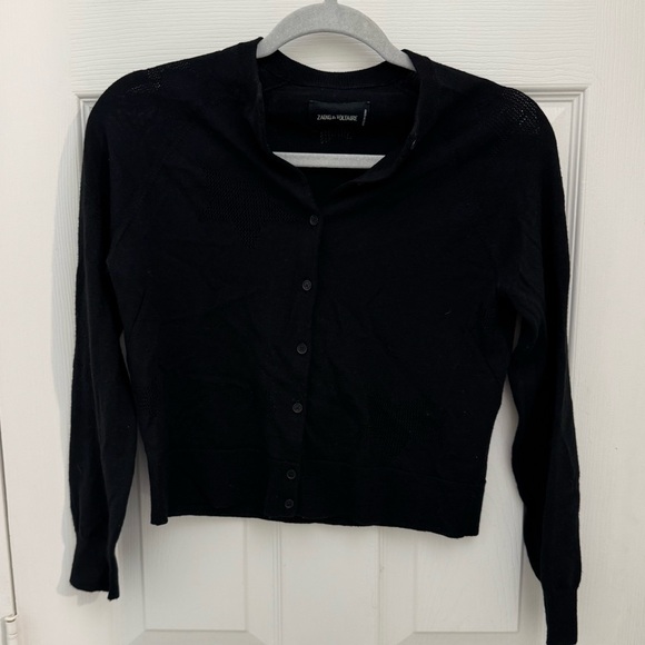 Zadig & Voltaire Nina Star 100% Merino Wool Cardigan Sweater Size Medium Black - Picture 1 of 5
